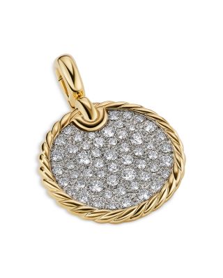 18K Yellow Gold DY Elements&reg; Pav&eacute; Diamond Disc Pendant