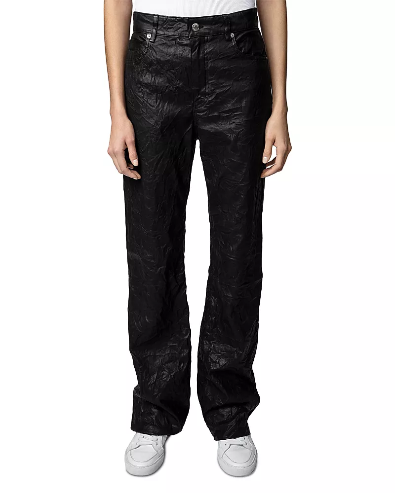 Zadig & Voltaire Evy Crinkled Leather Flared Pants
