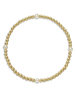 Shop Zoe Lev 14k Yellow Gold Cultured Freshwater Pearl Station Beaded Stretch Bracelet