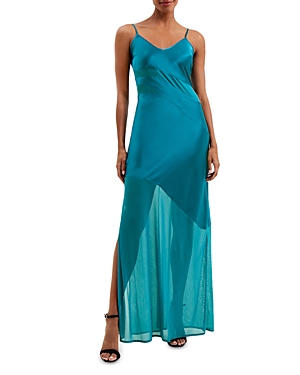French Connection Inu Sheer Panel Maxi Dress In Ocean Depths