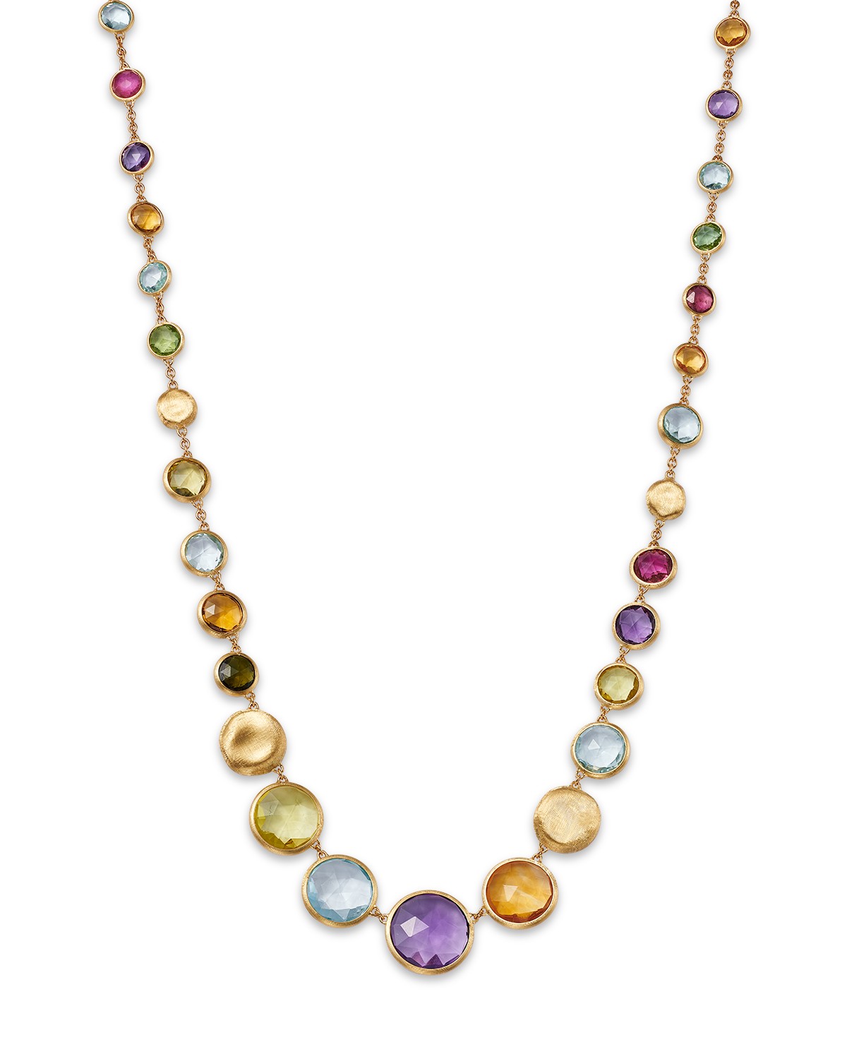 18K Gold Jaipur Color Mixed Gemstone Graduated Collar Necklace, 17"