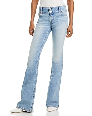 Alice and Olivia Stacey Mid Rise Flare Jeans in Bay Blue