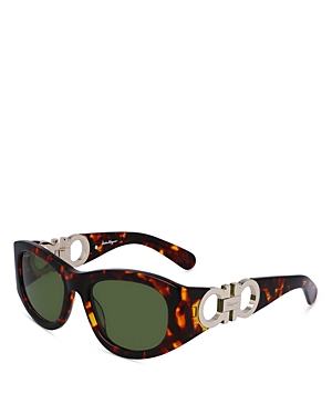 Shop Ferragamo Gancini Oval Sunglasses, 53mm In Tortoise/green Solid