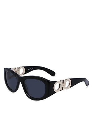 Shop Ferragamo Gancini Oval Sunglasses, 53mm In Black/black Solid