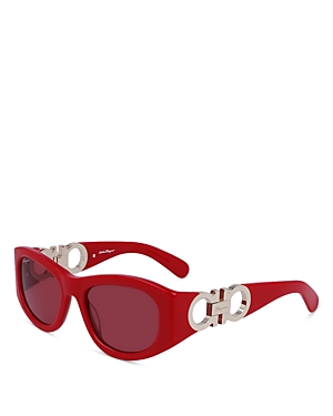 Shop Ferragamo Gancini Oval Sunglasses, 53mm In Red/red Solid