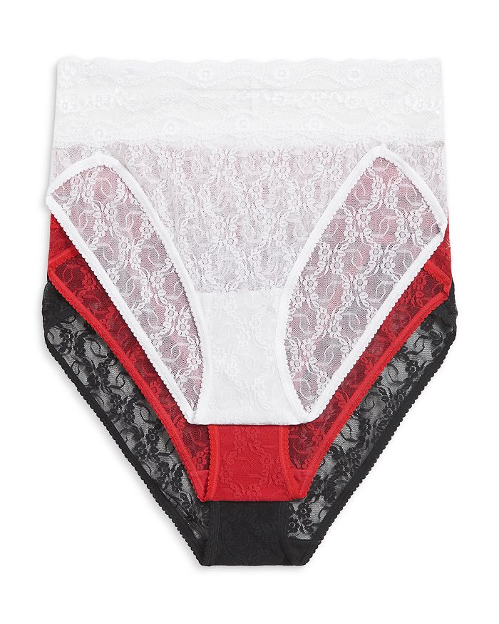 Shop B.tempt'd By Wacoal Lace Kiss High Leg Panties, Pack Of 3 In White/crimson Red /night