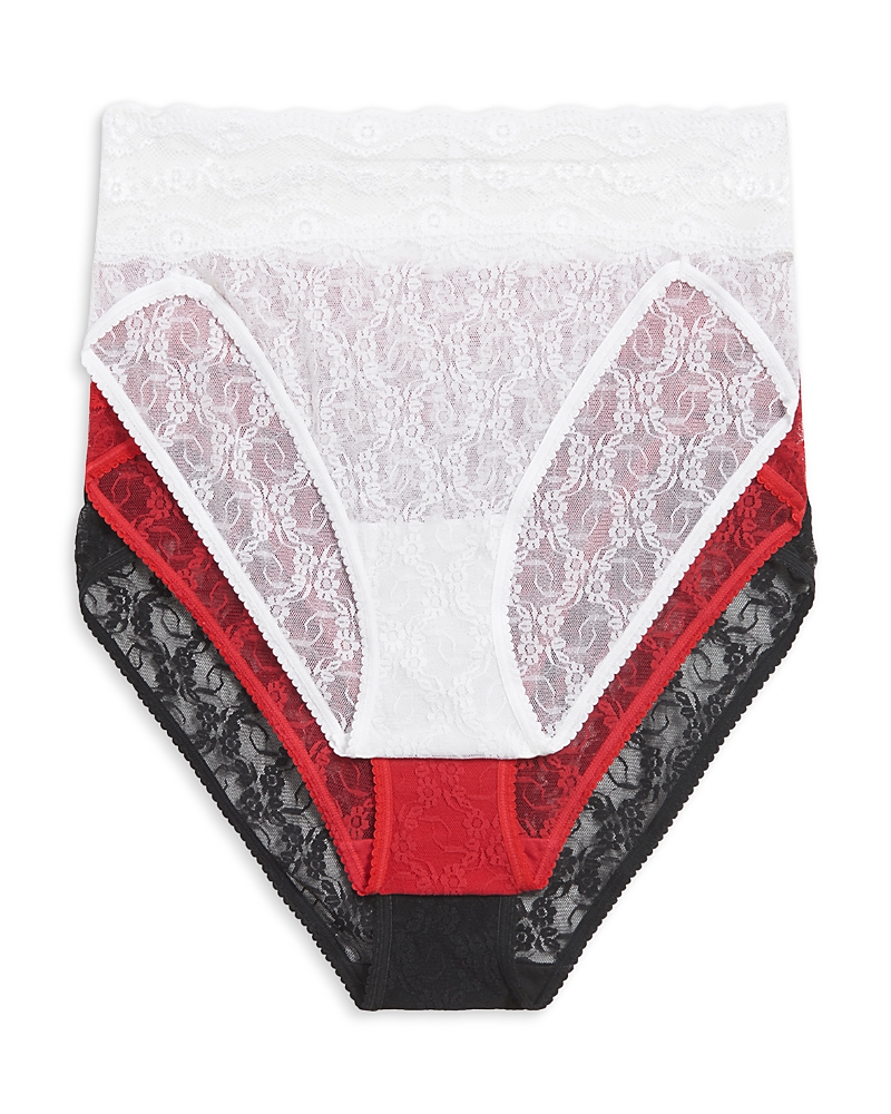 B.tempt'd By Wacoal Assorted 3-pack Lace Kiss High Cut Briefs In White/crimson Red /night