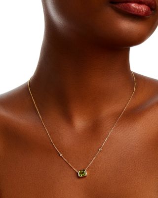 Peridot & Diamond Pendant Necklace in 14K Yellow Gold, 18" 