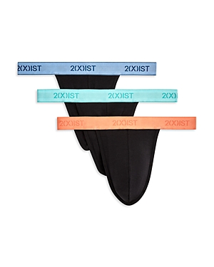 2(x)ist Cotton Thong, Pack Of 3 In Black Aruba Blue/black Blue Bell/black Peach Pie