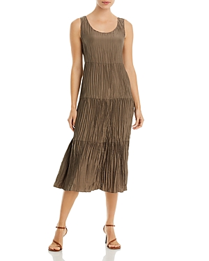 Eileen Fisher Crinkled Scoop-neck Tiered Silk Midi Dress In Cblst