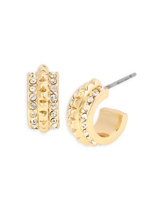 ALLSAINTS - Pav&eacute; & Pyramid Bead Huggie Hoop Earrings in Gold Tone