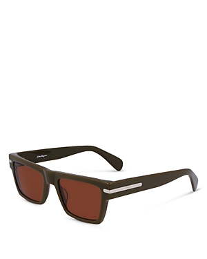 Ferragamo Men's Classic Logo Rectangle Acetate Sunglasses In Brown/red Solid