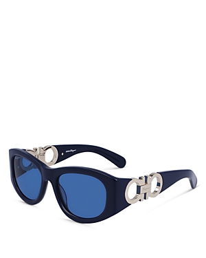 Shop Ferragamo Gancini Oval Sunglasses, 53mm In Blue/blue Solid