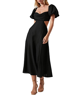 Astr The Label Winley Puff Sleeve Cutout Midi Dress In Black