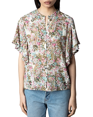 ZADIG & VOLTAIRE TAFI FLUTTER SLEEVE BLOUSE