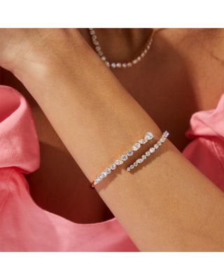 Flutter Cubic Zirconia Bypass Bangle Bracelet in Rhodium Plated or 18K Gold Plated