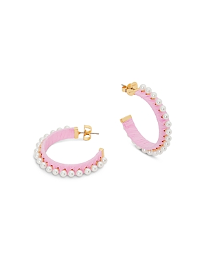 Kate Spade Imitation Pearl Raffia Hoop Earrings In Pink/white