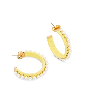 Kate Spade Imitation Pearl Raffia Hoop Earrings In Yellow/white