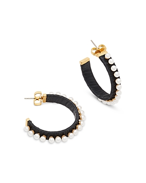 Kate Spade New York Imitation Pearl Raffia Hoop Earrings In Black/white