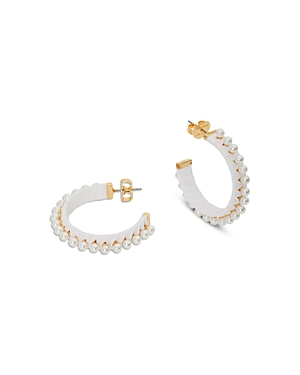 Kate Spade Imitation Pearl Raffia Hoop Earrings In White