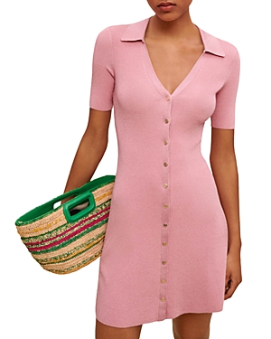 Shop Maje Roliane Knit Polo Mini Dress In Pink