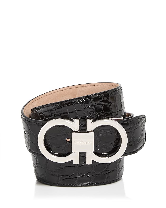 Ferragamo - Men's Double Gancini Croc Embossed Patent Leather Belt