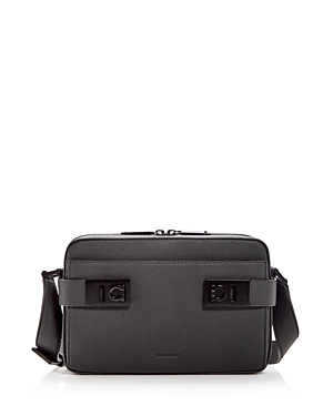 Shop Ferragamo Gancini Leather Crossbody In Nero