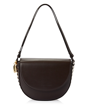 Shop Stella Mccartney Frayme Medium Flap Shoulder Bag Alter Mat In Chocolate Brown/gold/silver