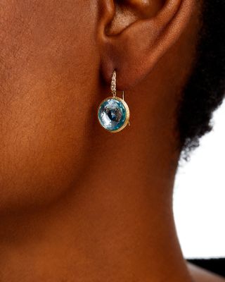 18K Yellow Gold Jaipur Color Blue Topaz & Diamond Drop Earrings