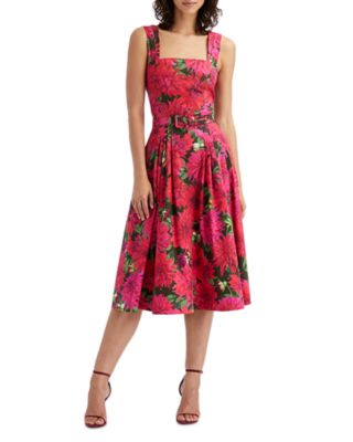 Oscar de la Renta - Belted Square Neck Dress