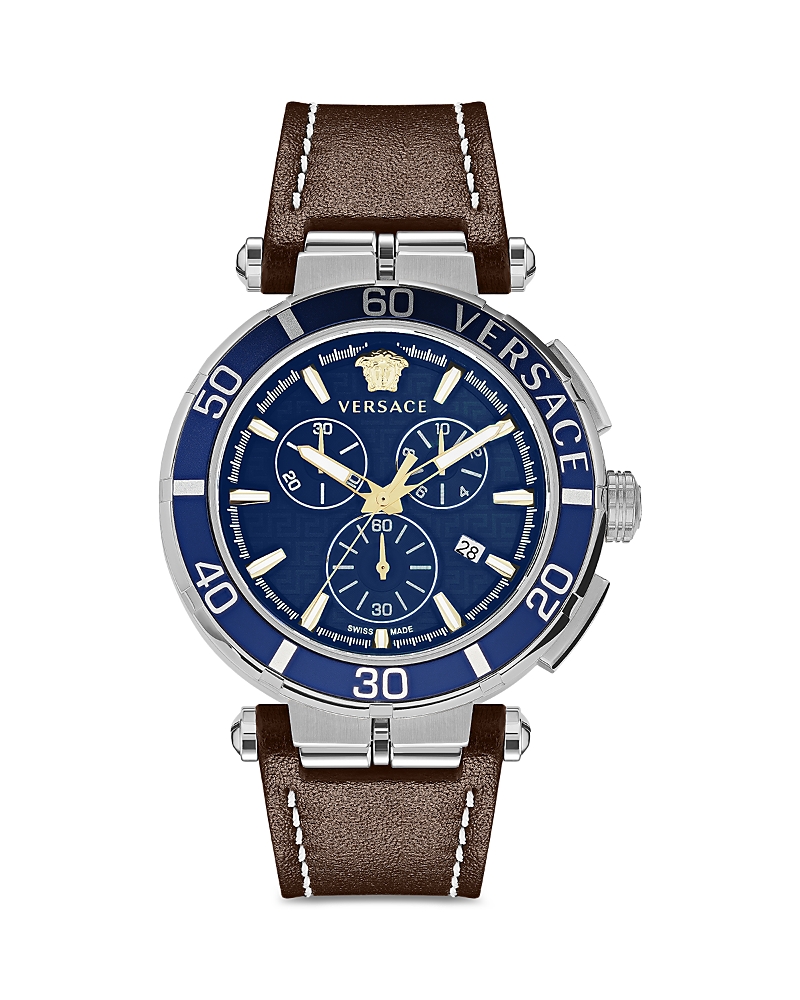 Versace Greca Chrono Strap Watch In Brown