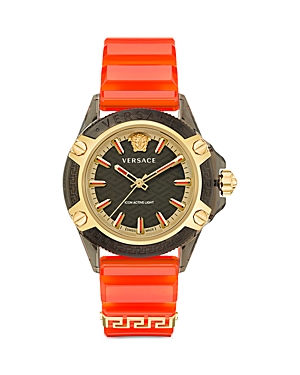 Versace Men's Icon Active Light Silicone Strap Watch, 42mm In Black/orange