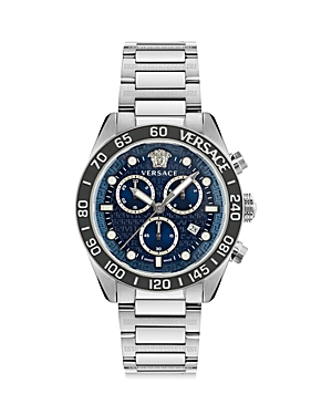 Shop Versace Greca Dome Chronograph, 43mm In Blue/silver