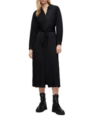 knee length dresses for ladies Midi shirt dress with tied waist and ruffles – Scotch & Soda main image 1