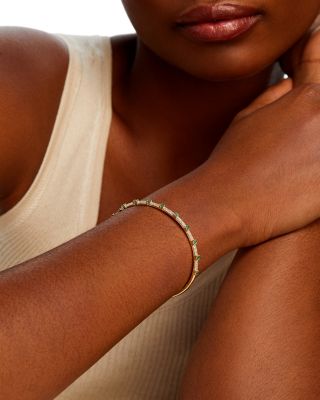 Emerald & Diamond Bangle Bracelet in 14K Yellow Gold 
