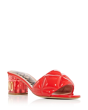 Shop Moschino Women's Quilted Block Heel Slide Sandals In Red