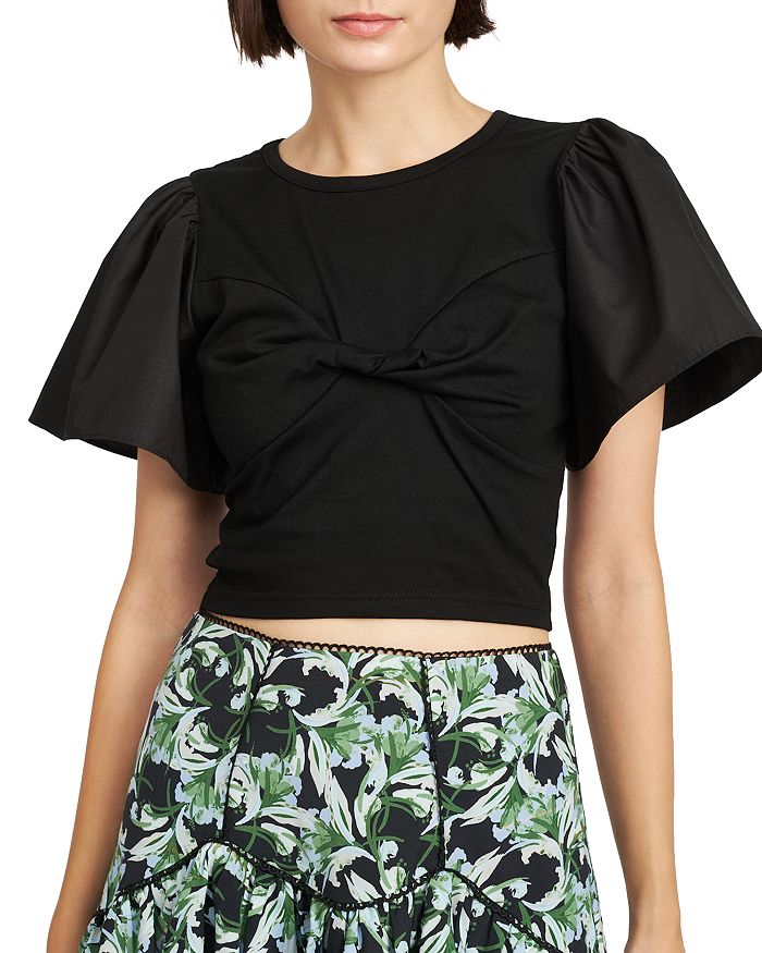 En Saison Twisted Front Mixed Media Crop Top Bloomingdale's