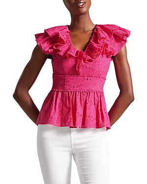 TED BAKER MAZIEH RUFFLED EYELET TOP