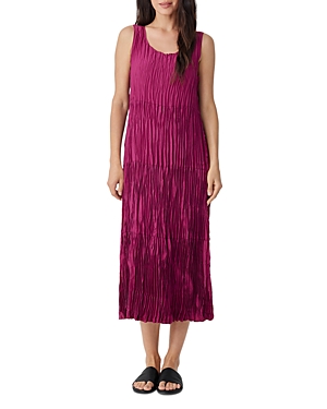 Eileen Fisher Crinkled Scoop-neck Tiered Silk Midi Dress In Rasby
