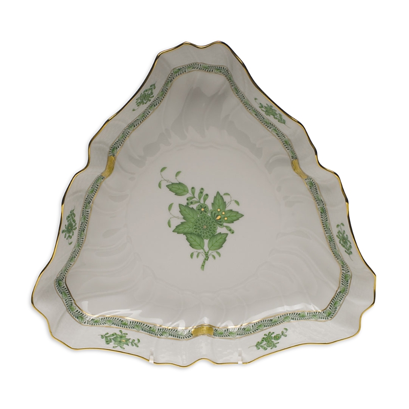 Herend Chinese Bouquet Green Triangle Dish In Green