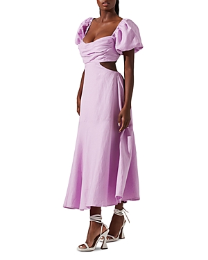 Astr The Label Winley Puff Sleeve Cutout Midi Dress In Lilac
