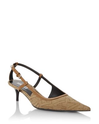 Versace 45 Logo Slingback Pumps In Beige/brown