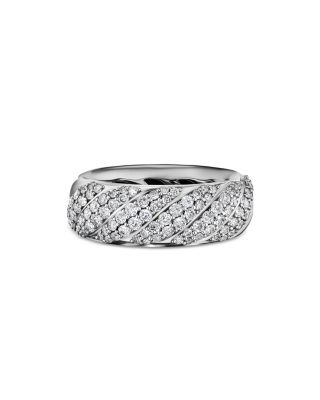 David Yurman Sculpted Cable Band Ring in Sterling Silver with Pave Diamonds