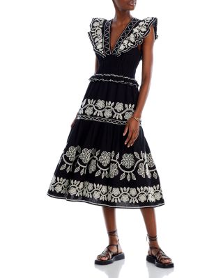 Sea New York Beck Embroidered V Neck Midi Dress | Bloomingdale's Women