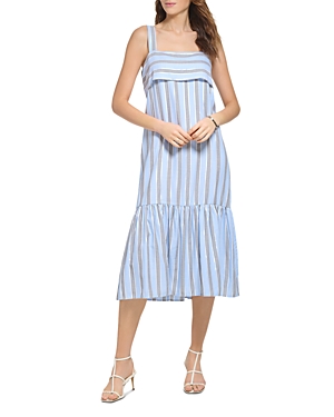 Dkny Metallic Stripe Dress In Frosting Blue Combo