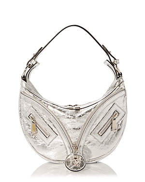 Versace Repeat Medium Leather Shoulder Bag In Silver/palladium
