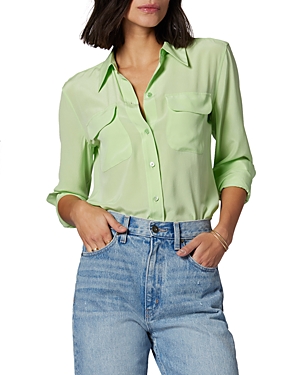 Equipment Signature Slim Fit Silk Button-up Shirt In Pistachioo Green