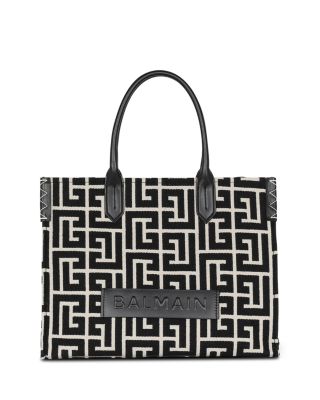 Balmain B-army Medium Logo Shopper Tote In Black White