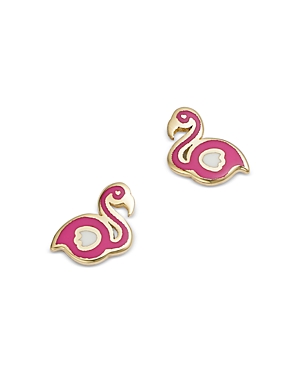 Moon & Meadow 14k Yellow Gold Enamel Flamingo Stud Earrings - 100% Exclusive In Pink/gold