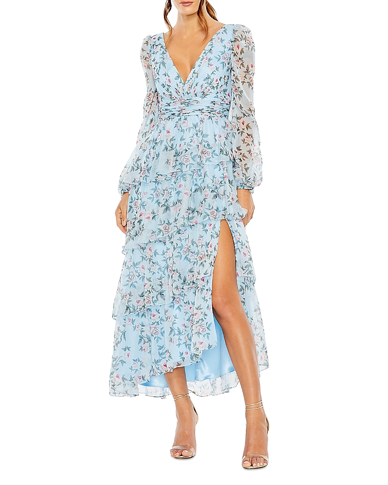 Mac Duggal Gathered Tiered Midi Dress